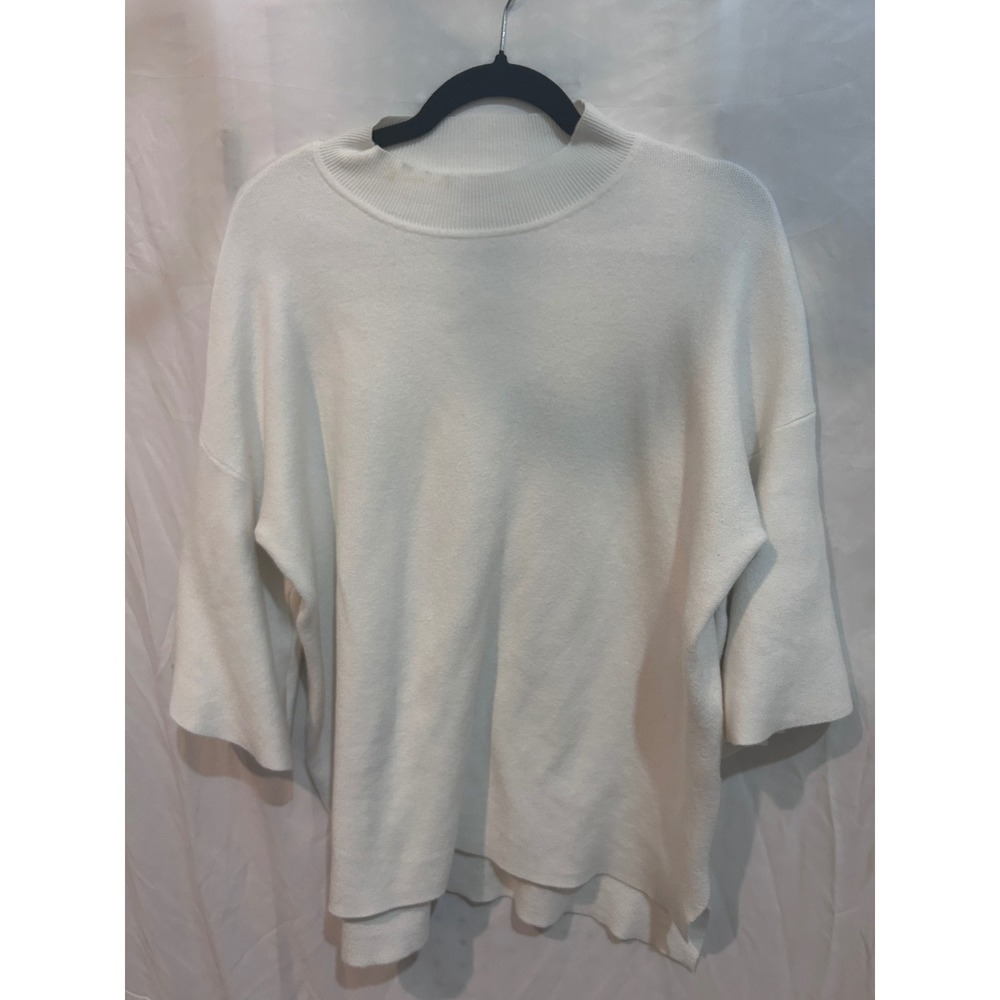 BLVD Mock Neck 3/4 Sleeve High Low Sweater Cream‎ Size Medium